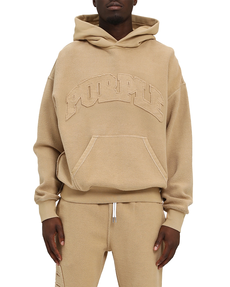 Purple Brand Oversized Fleece Inside Out Logo Graphic Hoodie In Brown