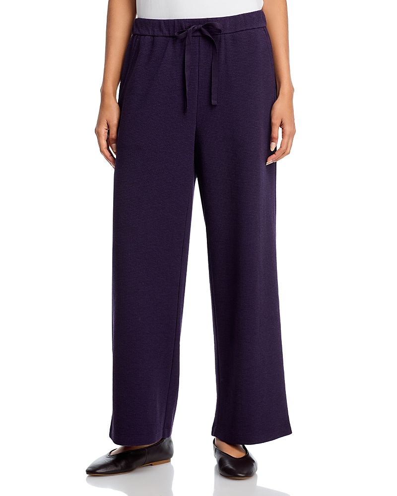 Eileen Fisher Waffle Double Knit Wide Ankle Pants With Drawstring In Purple