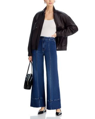 Belted Seamed High Rise Wide Leg Jeans  in Indigo