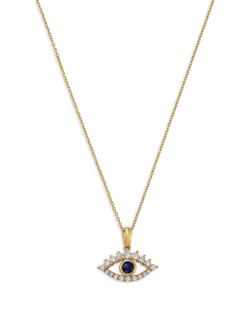 Bloomingdale's Fine Collection Blue Sapphire & Diamond Evil Eye Pendant Necklace In 14k Yellow Gold, 16-18