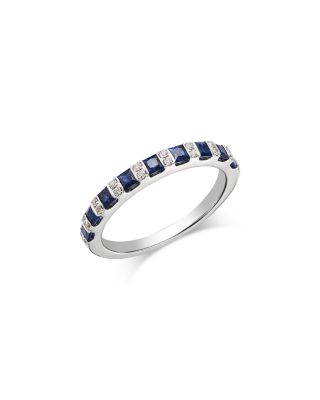 Blue Sapphire & Diamond Band Ring in 14K White Gold