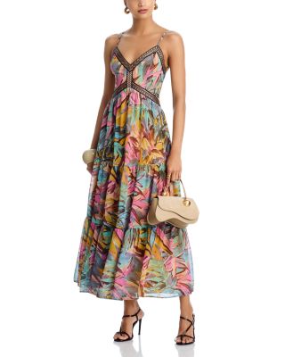 Sleeveless Abstract V Neck Midi Dress - Exclusive