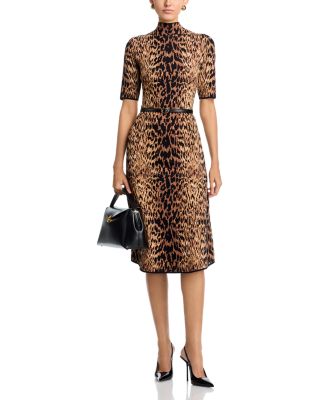 Mock Neck Animal Jacquard Dress