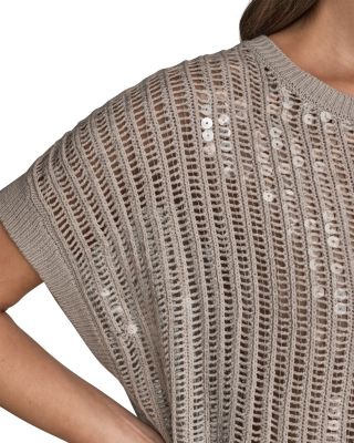 Open Weave Sequin Crewneck Sweater