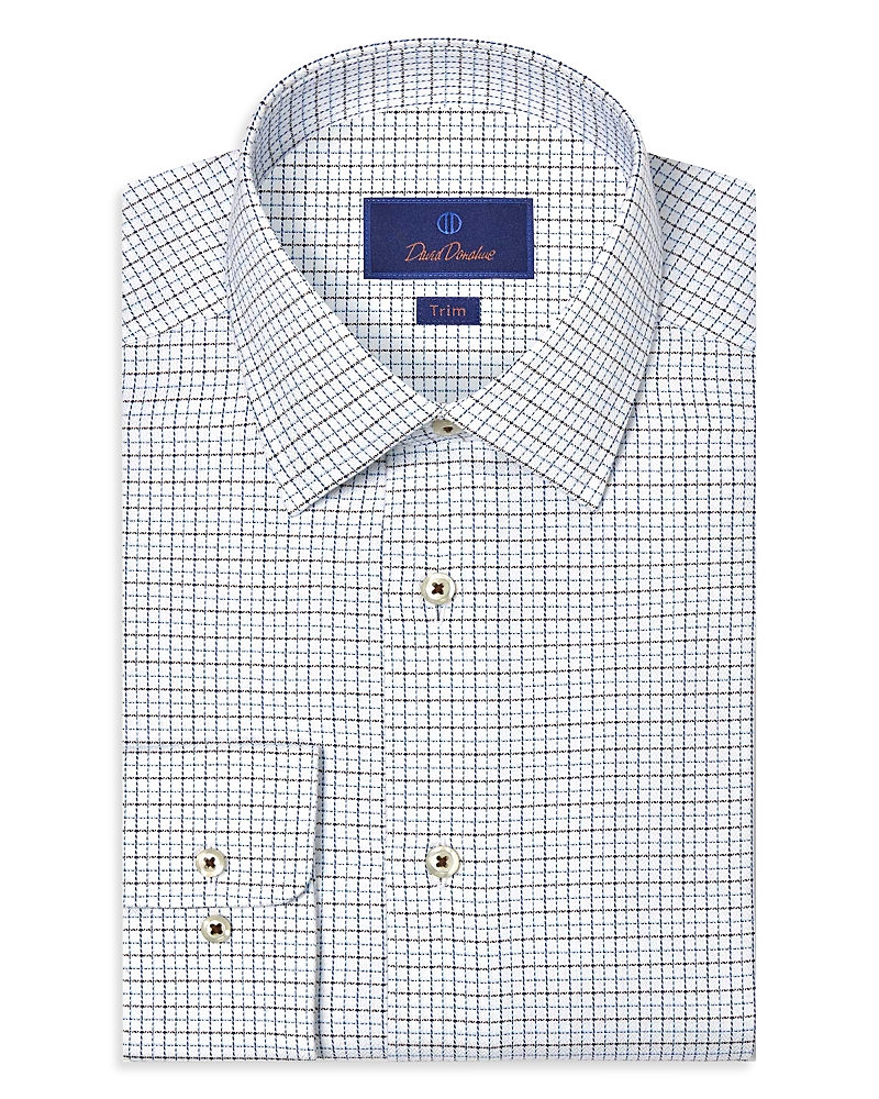 David Donahue Trim Fit Textured Herringbone Check Dress Shirt