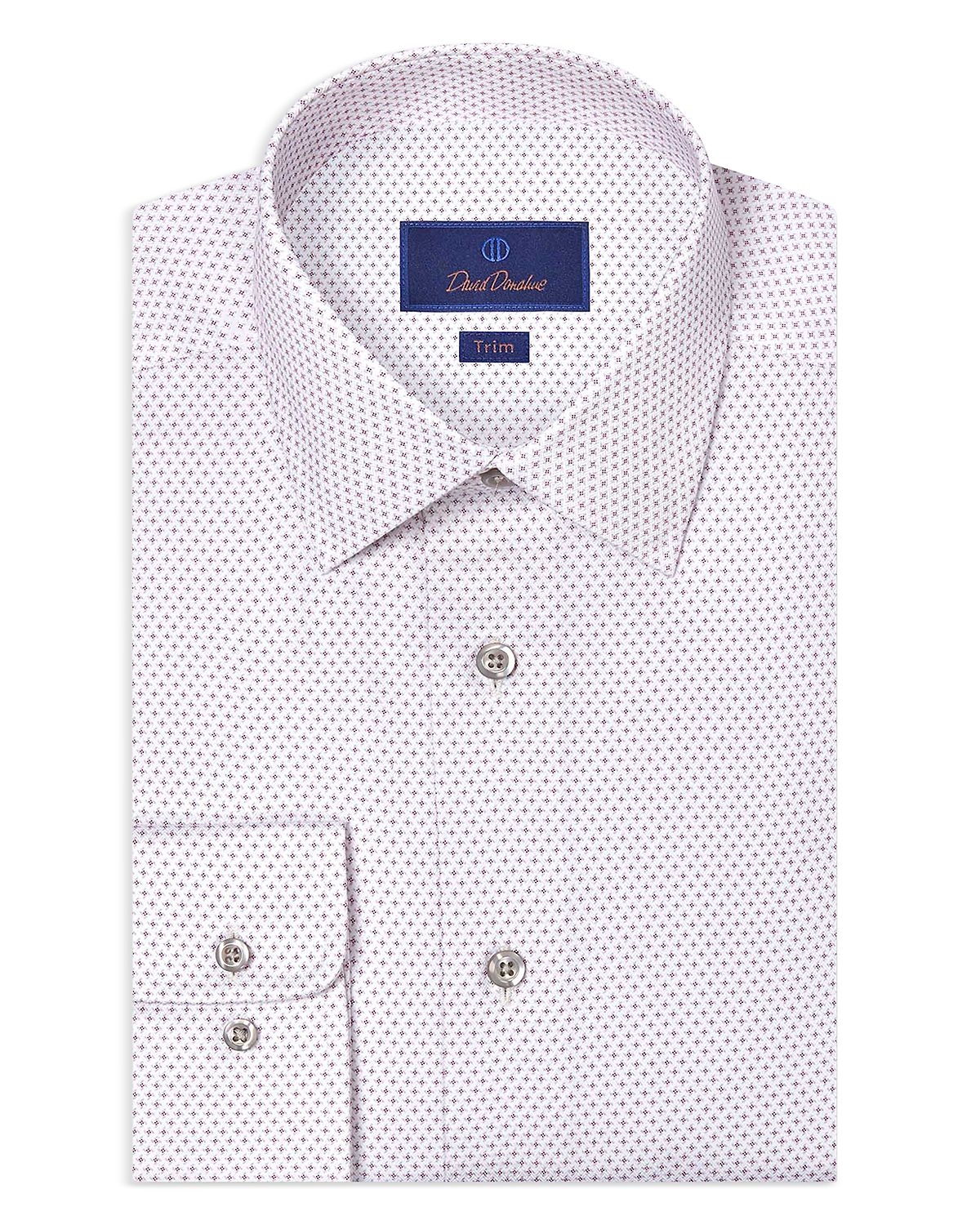 David Donahue Trim Fit Micro Geometric Print Dress Shirt