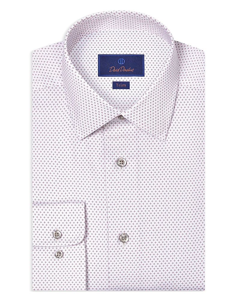 David Donahue Trim Fit Micro Geometric Print Dress Shirt