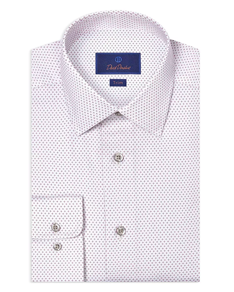 David Donahue Trim Fit Micro Geometric Print Dress Shirt