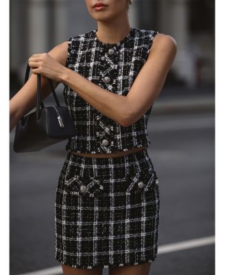 Windowpane Tweed Mini Skirt