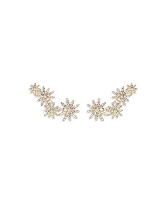 Starburst Full Pav&eacute; Climber Earrings in 18K Yellow Gold with Diamonds, 26.9mm