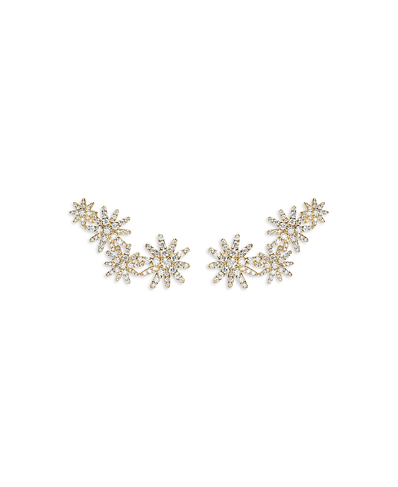 Starburst Full Pave Climber Earrings in 18K Yellow Gold with Diamonds, 26.9mm