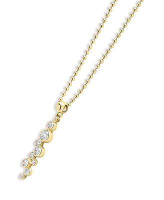 18K Yellow Gold Fizz Diamond Bezel Linear Cluster Pendant Necklace, 16-18"