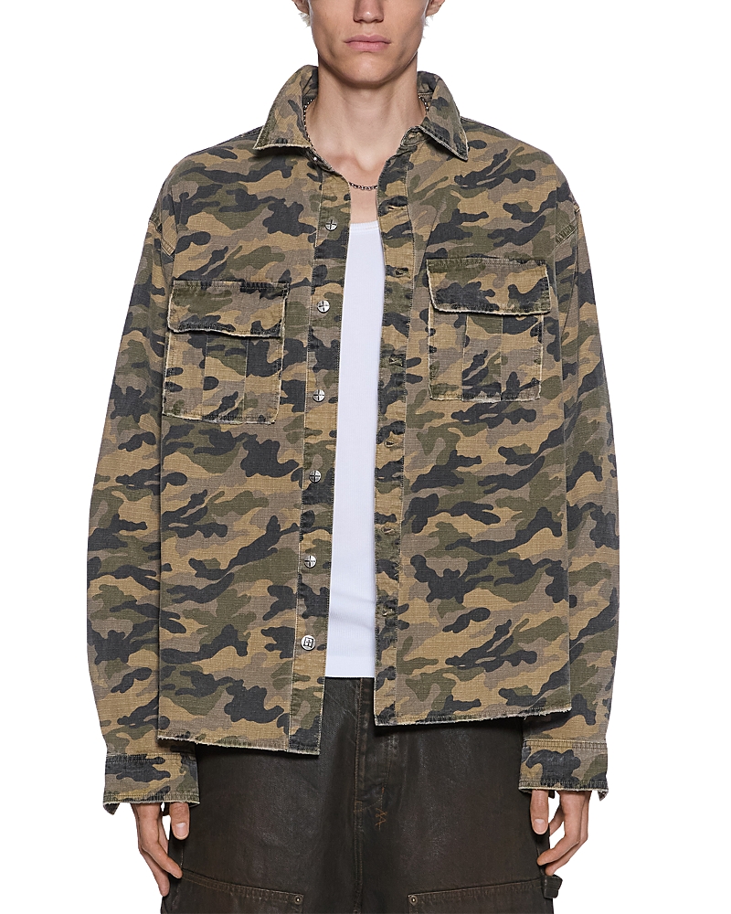 Ksubi Vulture Camo Long Sleeve Button Front Shirt In Green