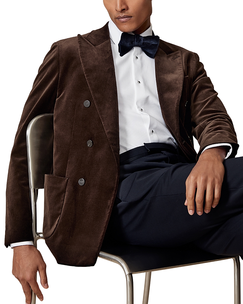 Reiss Double Breasted Peak Velvet Blazer In Brown