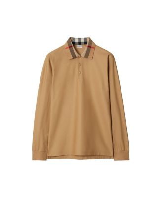 Long Sleeve Check Collar Cotton Polo Shirt