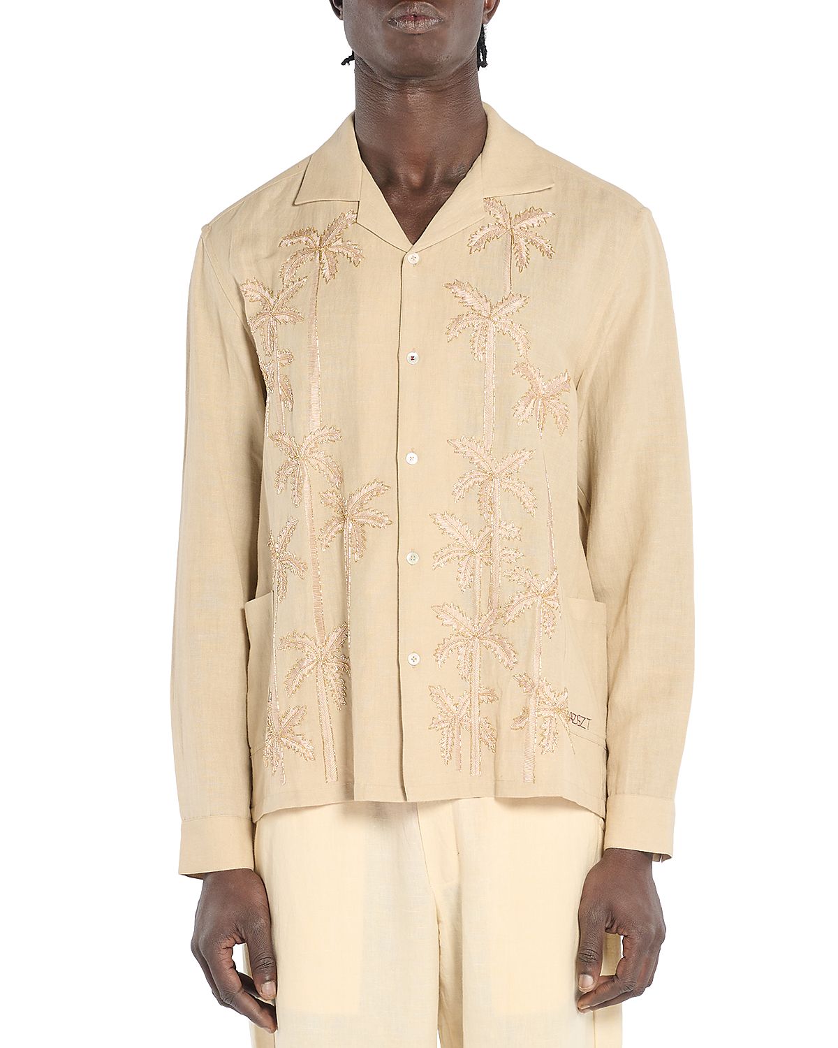 Baziszt Embroidered Button Front Camp Shirt