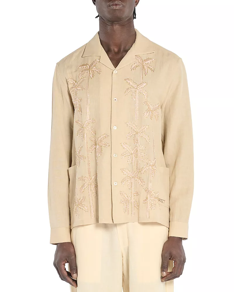Baziszt Embroidered Button Front Camp Shirt