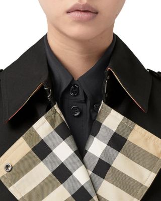  Long Check Lapel Gabardine Trench Coat