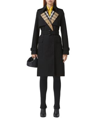  Long Check Lapel Gabardine Trench Coat