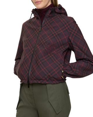 Cropped Reversible Check Hooded Jacket