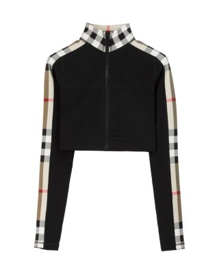 Cropped Check Trim Stretch Jersey Zip Top