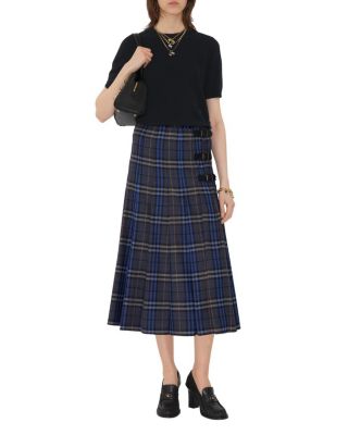 Check Wool Midi Kilt Skirts