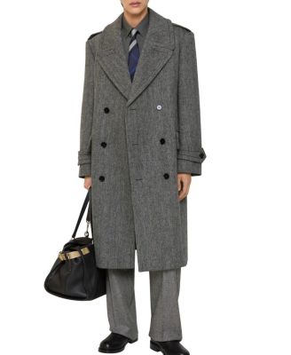  Long Herringbone Wool Trench Coat