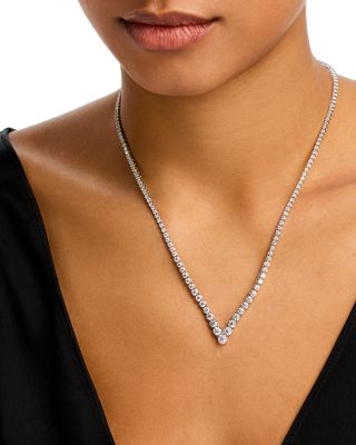 Diamond Chevron Tennis Necklace in 14K White Gold, 7.05 tcw