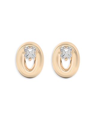 Certified Lab Grown Diamond Doshi Puff Studs with Asschers in 14K Yellow Gold, 0.81 tcw