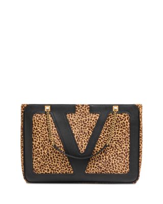 VLogo Medium Leopard Print Calf Hair Tote