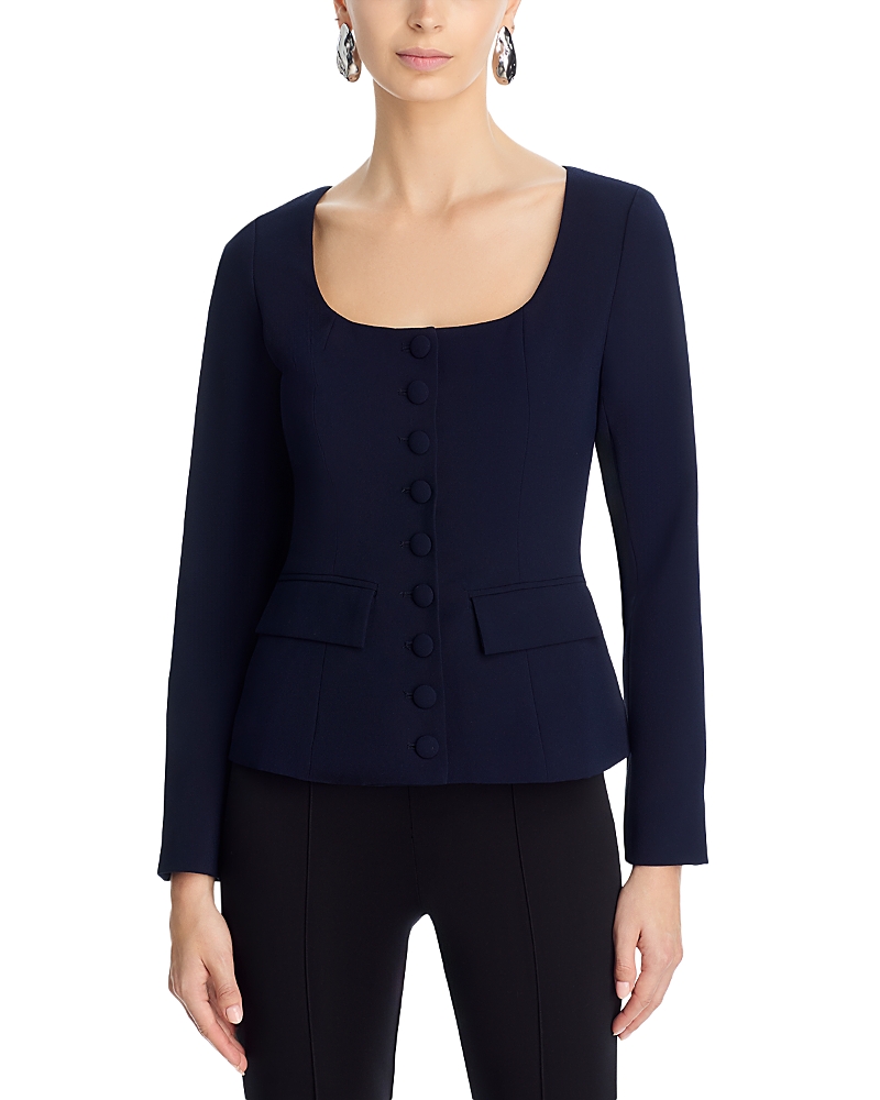 Aqua Scoop Neck Button Front Blazer - Exclusive