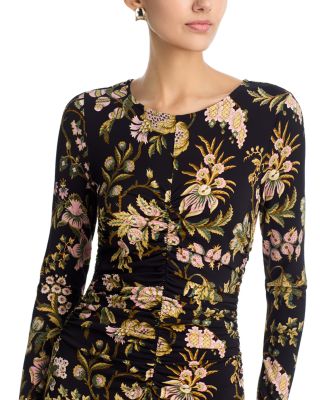 Maisy Ruched Midi Dress in Clover Black