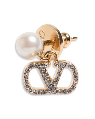 Imitation Pearl &amp; Pav&amp;eacute; VLogo Signature Drop Earrings 