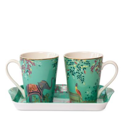 Sara Miller India Mug & Tray Set, Elephant's Oasis