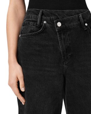 Aki Mid Rise Wide Leg Crossover Jeans in Washed Black