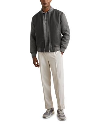 Leather Wool Blend Sleeve Zip Varsity Jacket