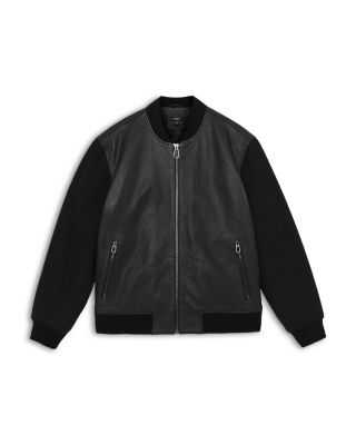Pearman Wool Blend Sleeve Leather Bomber Jacket