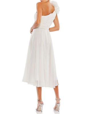  Rosette One Shoulder Tea Length Dress