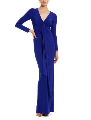Long Sleeve Jersey V-Neck Twist Knot Gown