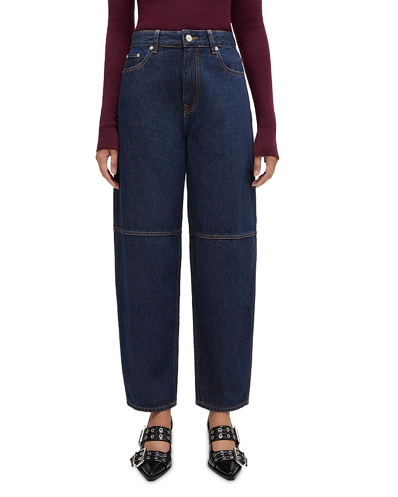 Ganni Essentials Rinse Mid Rise Barrel Jeans in Rinse