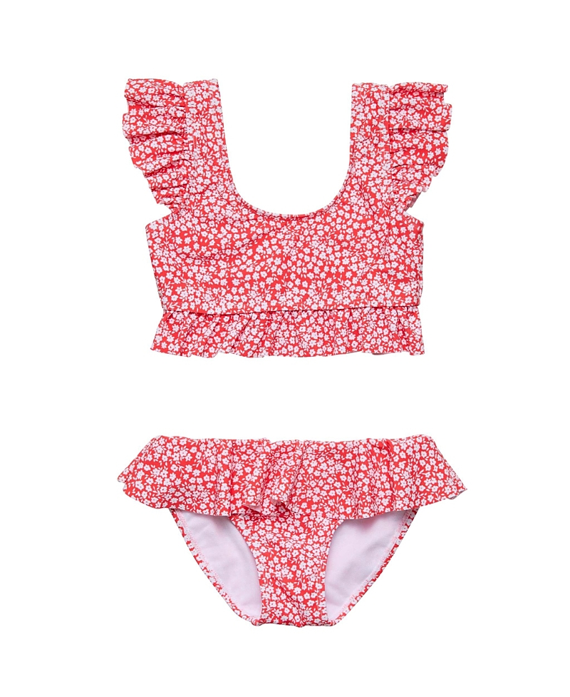 Snapper Rock Girls' Ditsy Bloom Frilled Crop Bikini - Little Kid, Big Kid
