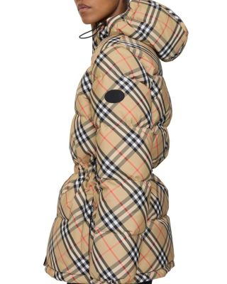 Check Nylon Hooded Puffer Jacket