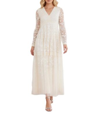  Celestia Ribbon Long Sleeve V-Neck Gown