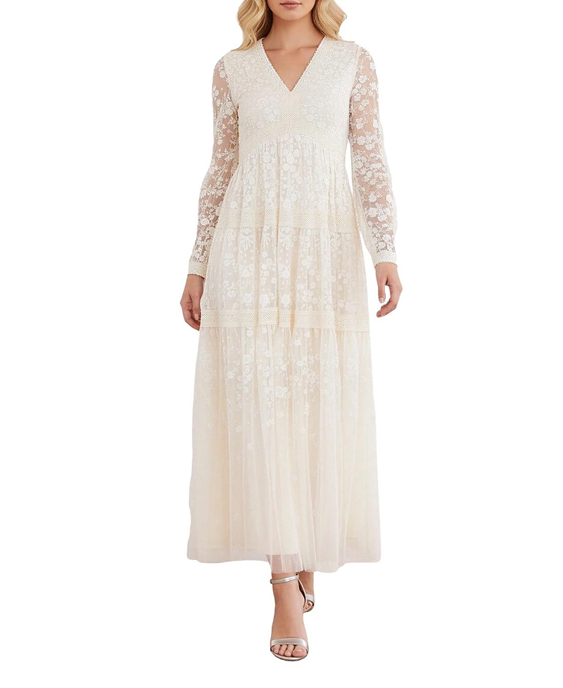 Needle & Thread Celestia Ribbon Long Sleeve V-Neck Gown