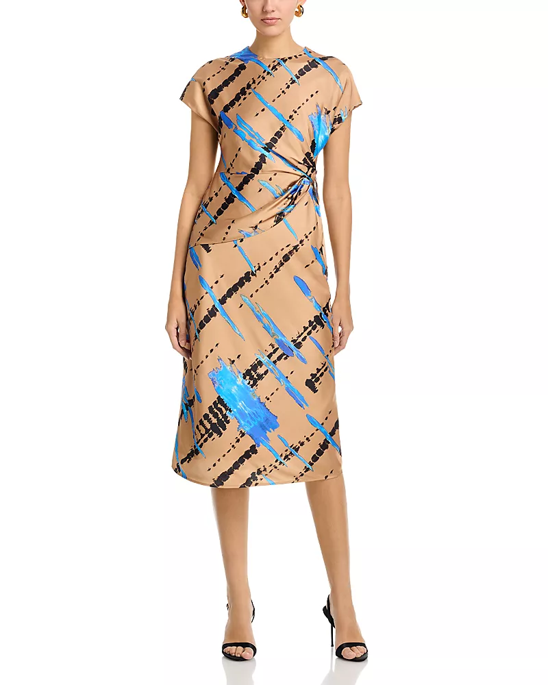 Area Stars Avery Draped Printed Satin Dress