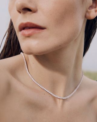 Diamond Classic 3-Prong Tennis Necklace in 14K White or Yellow Gold, 8.0 tcw