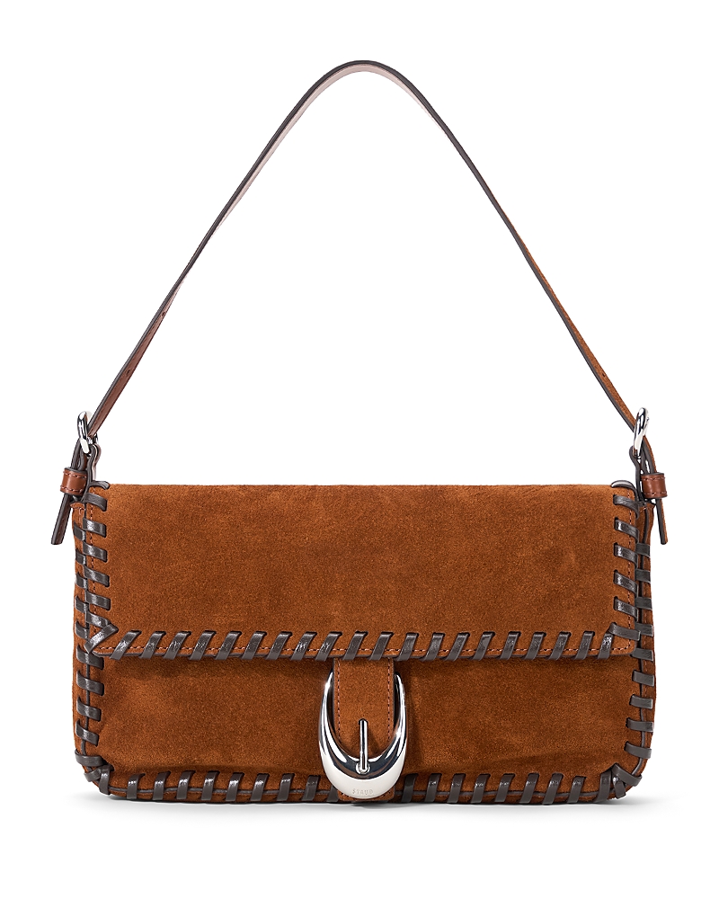 Staud Harlow Suede And Leather Shoulder Bag In Brown