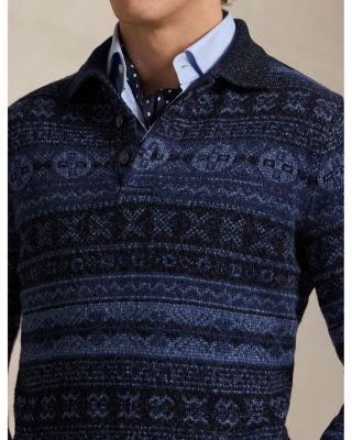 Fair Isle Wool Blend Polo Collar Sweater