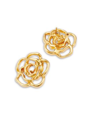 18K Yellow Gold Bold Gold Oro Classic Openwork Rose Stud Earrings