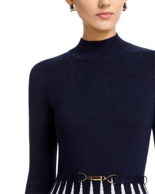 Mock Neck Flared Diamond Jacquard Dress